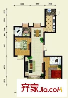 壹街區(qū)戶型圖8號(hào)樓2門 2室2廳2衛(wèi)1廚
