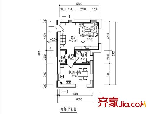 悠然墅戶型圖養(yǎng)生別院首層A2戶型 1廳1衛(wèi)1廚