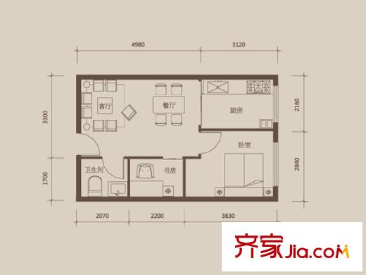 盛唐國際購物中心戶型圖C戶型 2室2廳1衛(wèi)1廚