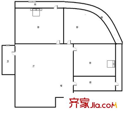 萬榮公寓戶型圖戶型圖 3室1廳1衛(wèi)1廚