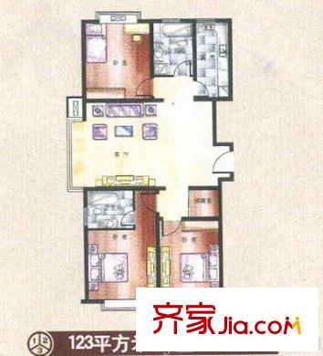 麥迪遜廣場戶型圖D戶型 3室2廳2衛(wèi)1廚
