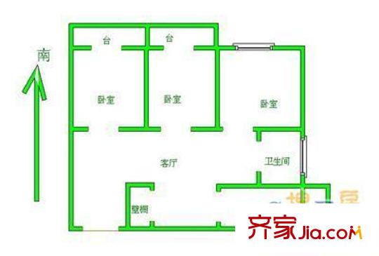 觀景里戶型圖戶型圖 3室1廳1衛(wèi)1廚