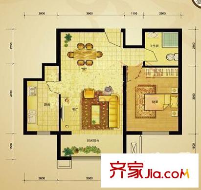 純美公寓戶型圖戶型圖 1室2廳1衛(wèi)1廚