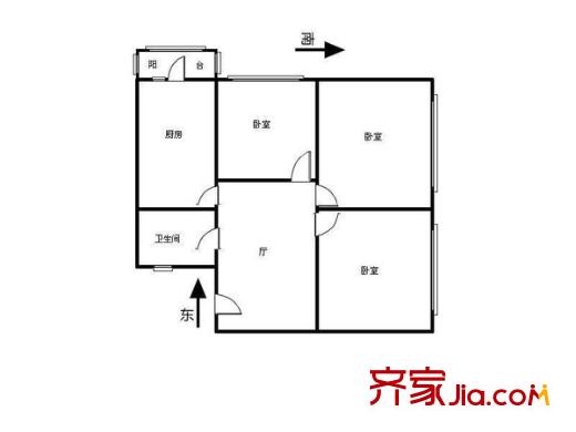 利德公寓戶型圖戶型圖 3室1廳1衛(wèi)1廚