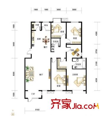 首創(chuàng)國際城戶型圖洋房A1戶型 5室2廳2衛(wèi)