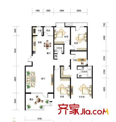 首創(chuàng)國際城戶型圖洋房A2戶型 5室2廳2衛(wèi)