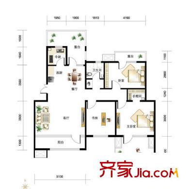首創(chuàng)國際城戶型圖洋房A5戶型 3室2廳1衛(wèi)