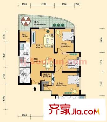 方正山海天戶型圖E1-4戶型 3室2廳2衛(wèi)
