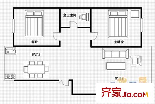 翰林園戶型圖戶型圖 2室2廳1衛(wèi)1廚