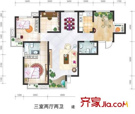 隆盛樂活源戶型圖高層標(biāo)準(zhǔn)層B1戶型圖 3室2廳2衛(wèi)1廚