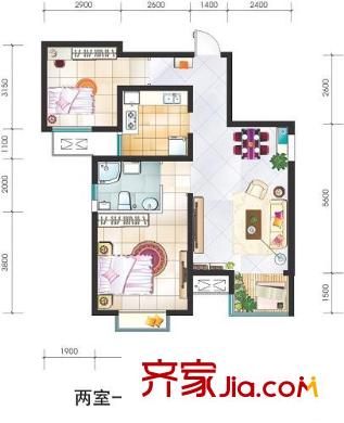隆盛樂活源戶型圖高層標(biāo)準(zhǔn)層B2戶型圖 2室1廳1衛(wèi)1廚