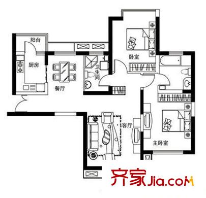 楓景園戶型圖戶型圖 2室2廳2衛(wèi)1廚