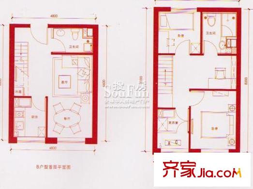 嘀嗒戶型圖B戶型 2室2廳2衛(wèi)