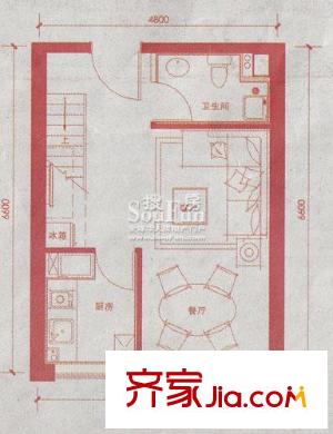 嘀嗒戶型圖B戶型首層 1室1廳1衛(wèi)1廚