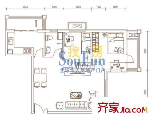 文苑鳳凰城戶型圖2號樓D4 2室2廳1衛(wèi)1廚