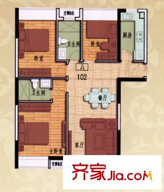 君安景苑戶型圖A戶型 3室2廳2衛(wèi)1廚