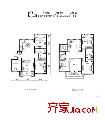 宜和美林戶型圖洋房躍層C-a戶型 5室3廳3衛(wèi)