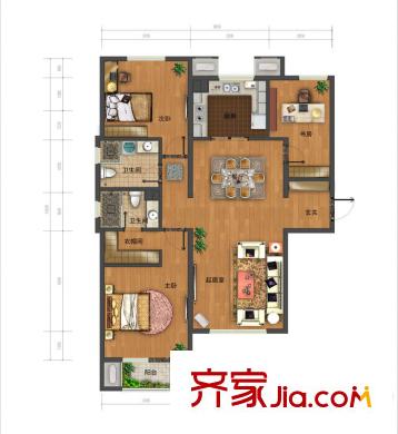 宜和美林戶型圖一期小高標(biāo)準(zhǔn)層D-a戶型 3室2廳2衛(wèi)1廚