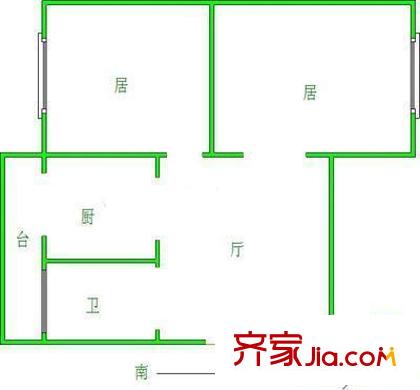 觀園公寓戶型圖戶型圖 2室1廳1衛(wèi)1廚