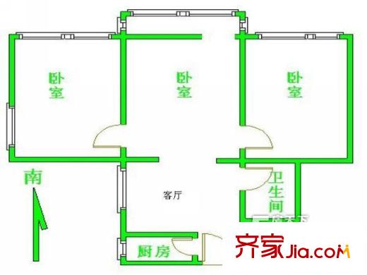 唐鋼高層戶型圖三居室戶型圖 3室1廳1衛(wèi)1廚