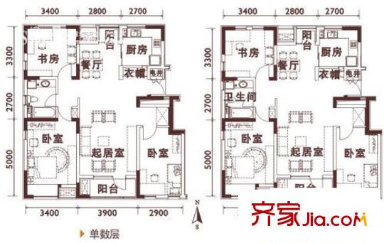 萬科金色家園戶型圖金色家園117三居 3室2廳1衛(wèi)