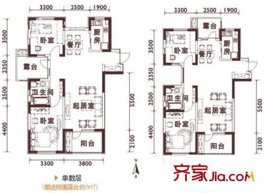 萬科金色家園戶型圖金色家園105兩居 2室2廳1衛(wèi)
