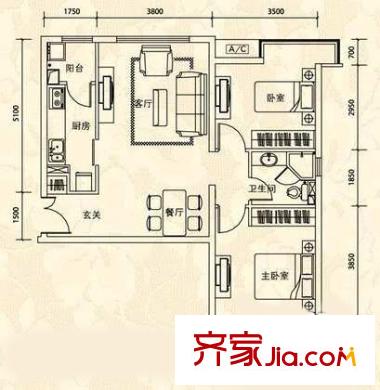 天康園戶型圖戶型圖 2室2廳1衛(wèi)1廚
