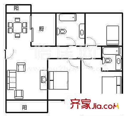 云華里戶型圖戶型圖 3室2廳2衛(wèi)1廚