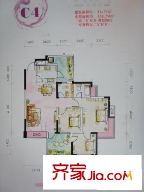 傲景觀瀾戶型圖戶型圖 3室2廳2衛(wèi)1廚