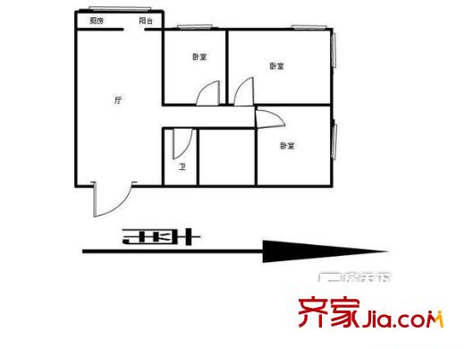 紫來花園戶型圖戶型圖 3室1廳1衛(wèi)1廚