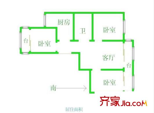 嘉泰花園戶型圖戶型圖 3室1廳1衛(wèi)1廚