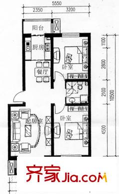 濱湖莊園戶型圖B3戶型 2室2廳1衛(wèi)1廚