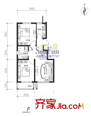濱湖莊園戶型圖L5戶型 2室2廳1衛(wèi)1廚