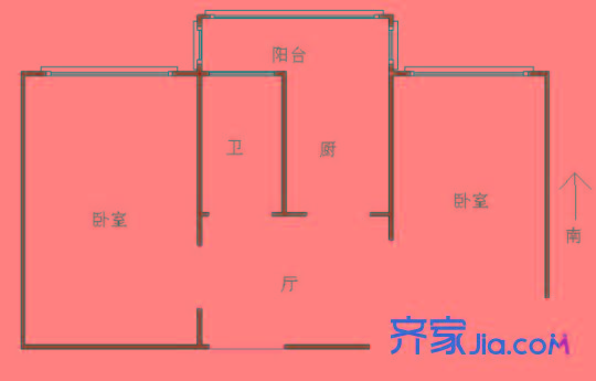 中心北里戶型圖戶型圖 2室1廳1衛(wèi)1廚