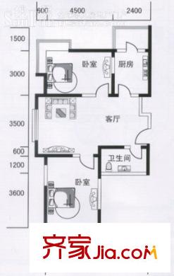 虹畔馨苑戶型圖6/8號(hào)樓1門01 2室1廳1衛(wèi)