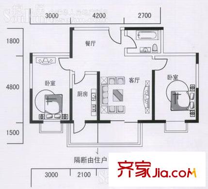 虹畔馨苑戶型圖7號(hào)樓02單元 2室1廳1衛(wèi)
