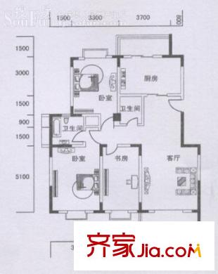 虹畔馨苑戶型圖E戶型標(biāo)準(zhǔn)層 3室1廳2衛(wèi)