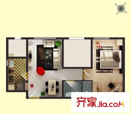 萬科金奧國際戶型圖一期1號樓標(biāo)準(zhǔn)層D1戶型圖 2室2廳1衛(wèi)1廚