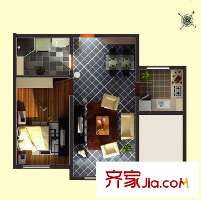 萬科金奧國際戶型圖一期1號樓標(biāo)準(zhǔn)層B1戶型圖 2室2廳1衛(wèi)1廚