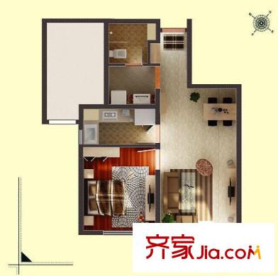 萬科金奧國際戶型圖一期1號樓標(biāo)準(zhǔn)層B2戶型圖 2室2廳1衛(wèi)1廚