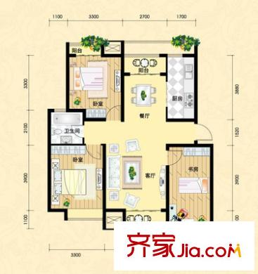 龍泉南里 3室 戶型圖