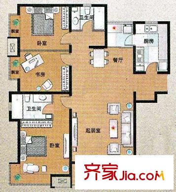 瞰海戶型圖5號(hào)樓鐘愛座01戶型 3室2廳2衛(wèi)1廚