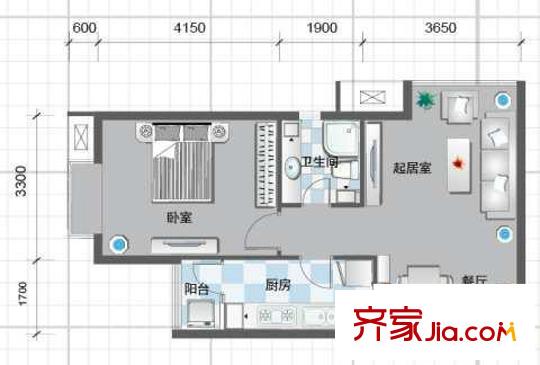 瞰海戶型圖戶型圖 1室2廳1衛(wèi)
