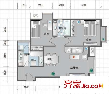瞰海戶型圖戶型圖 2室2廳1衛(wèi)