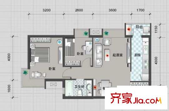 瞰海戶型圖戶型圖 2室2廳1衛(wèi)