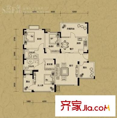 天保月韻軒戶(hù)型圖戶(hù)型圖 3室2廳2衛(wèi)1廚