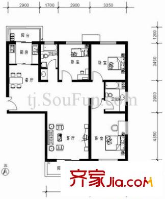懷遠里 3室 戶型圖