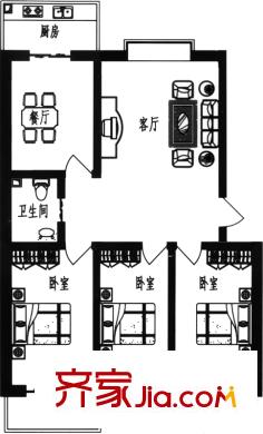 陽光小區(qū)戶型圖G戶型 3室2廳1衛(wèi)1廚