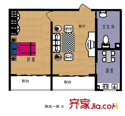 陽光小區(qū)戶型圖陽光一居 1室1廳1衛(wèi)1廚