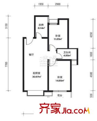 水岸江南戶(hù)型圖sofa6#C戶(hù)型偶數(shù)層 2室2廳1衛(wèi)1廚